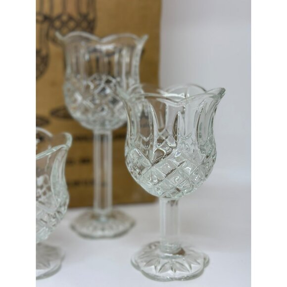 VTG Home Interior & Gifts Crystal Tulip Goblet Candle Holders Set 3 Press Glass - Picture 6 of 6